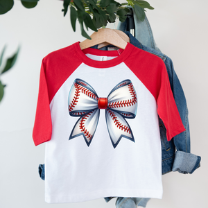 Baseball Bow Raglan Kids T-Shirt