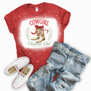 Cowgirl Christmas Club Bleached Red T-Shirt