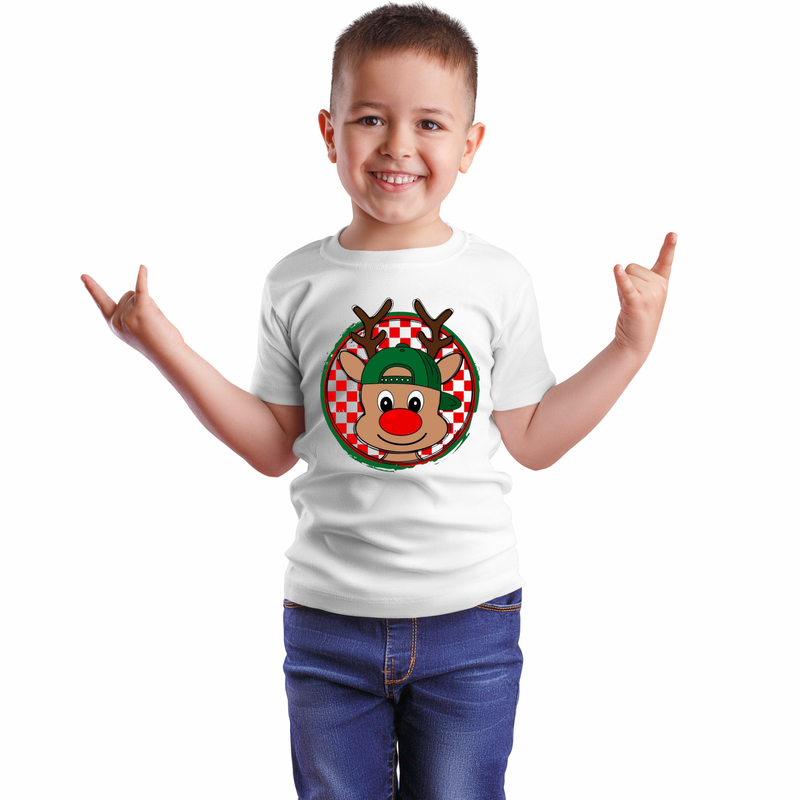 Reindeer With Checkered Background Boys T-Shirt