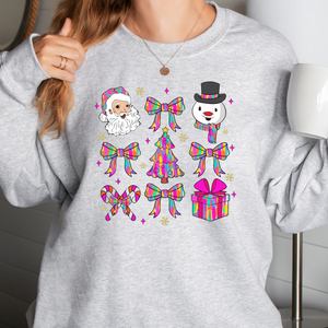 Santa Claus And Frosty Hot Pink With Bow Sweatshirt