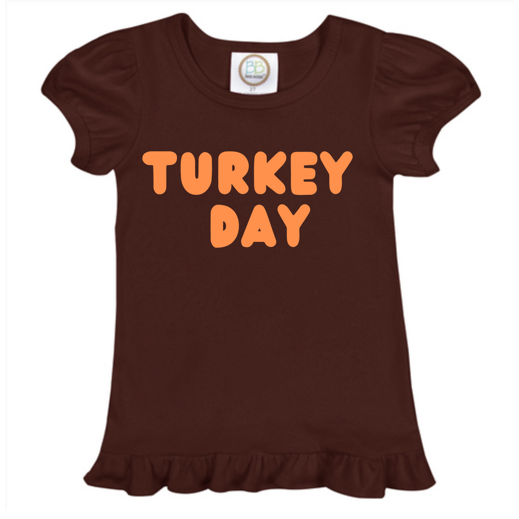 Turkey Day Little Girls Ruffle Puff Vinyl T-Shirt