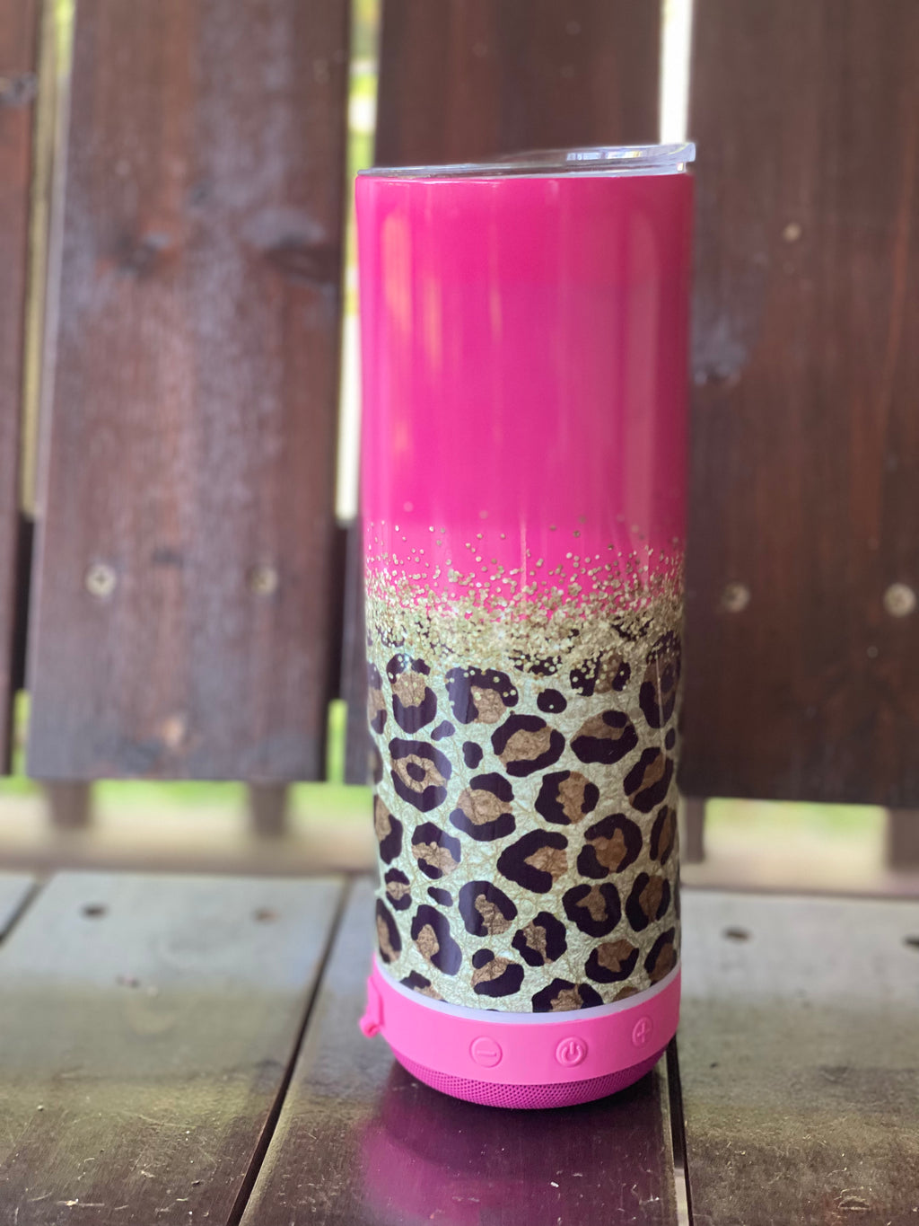 Hot Pink and Leopard Bluetooth Speaker Tumbler