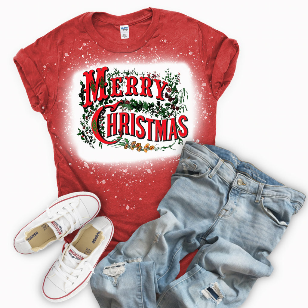 Merry Christmas Red Bleached T-Shirt