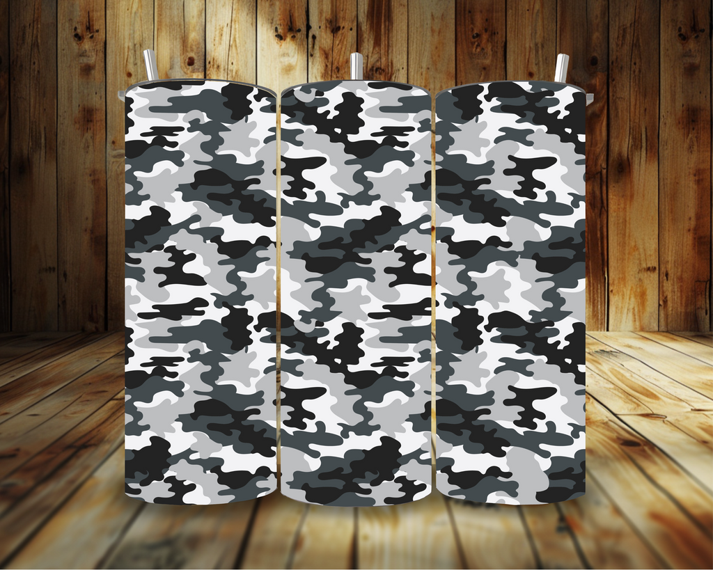 Black and Gray Camo Tumbler