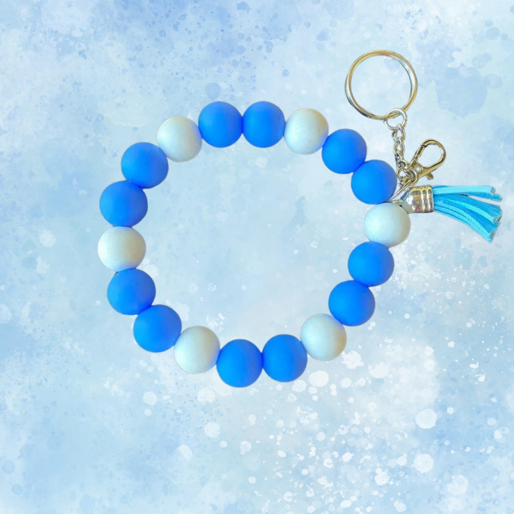 Blue And White Silicone Bead Keychain