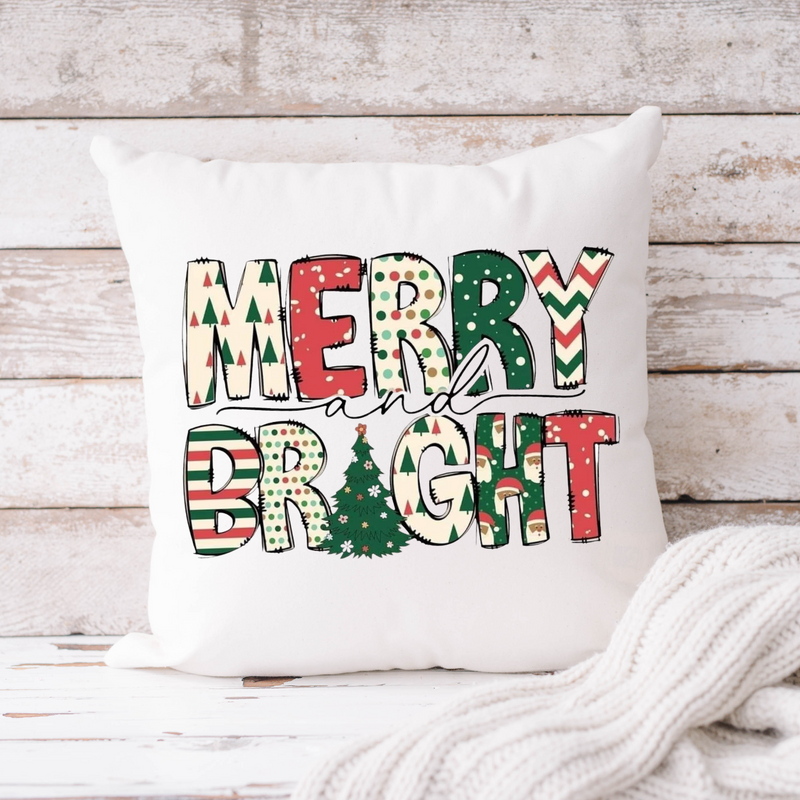 Merry & Bright Christmas Throw Pillow