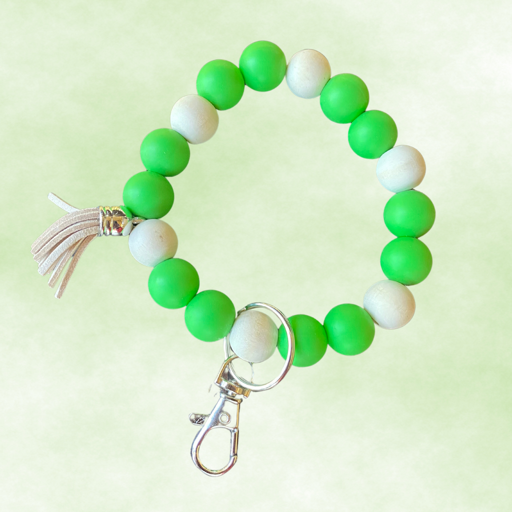 Green And White Silicone Bead Keychain
