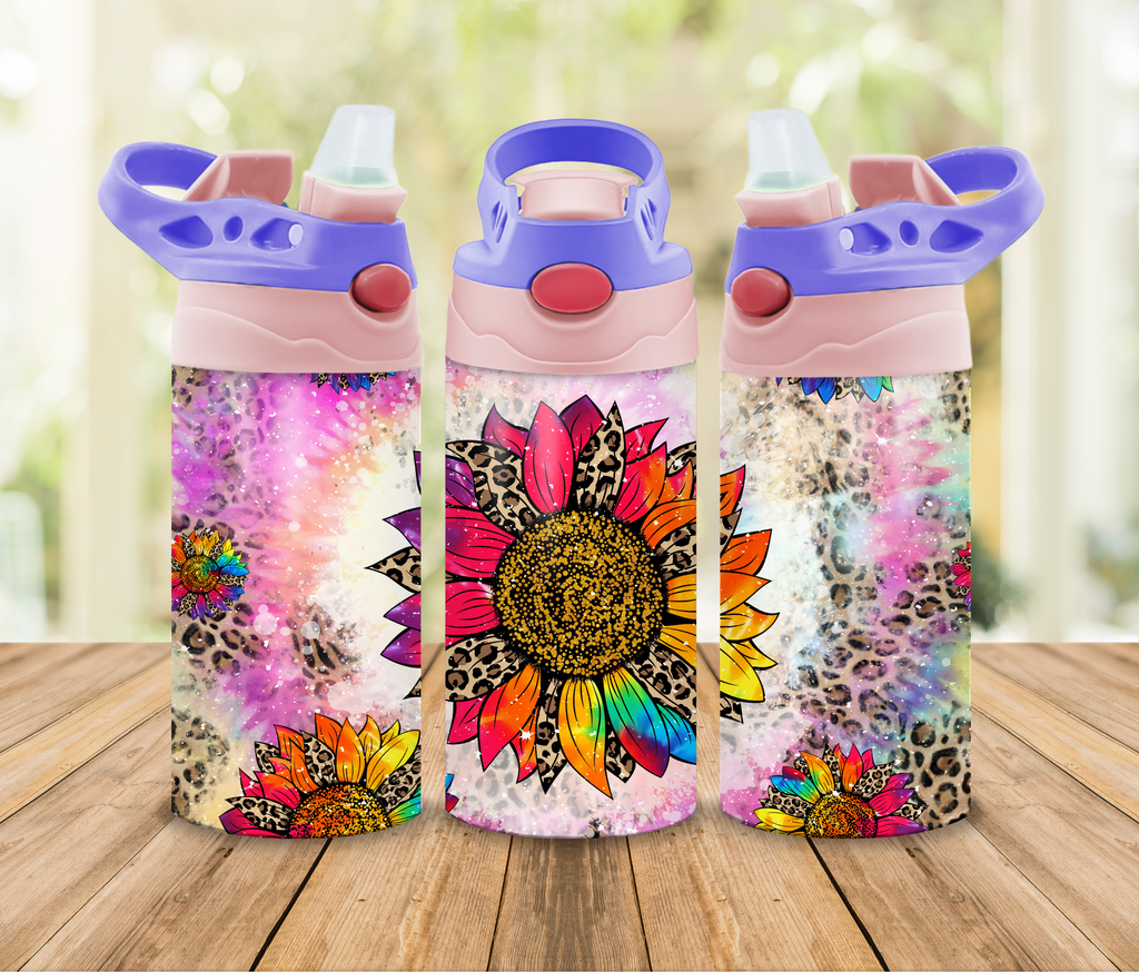 Tie Dye Sunflower Flip Top Kids Tumbler