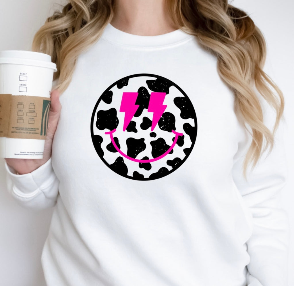 Smiley Face Cow Print Sweatshirt