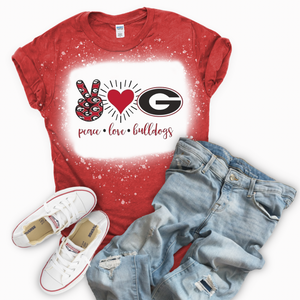 Peace Love Bulldogs Bleached Red T-Shirt