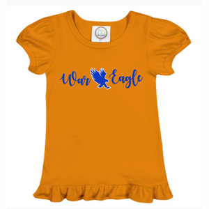 War Eagle Little Girls Ruffle Puff Vinyl T-Shirt