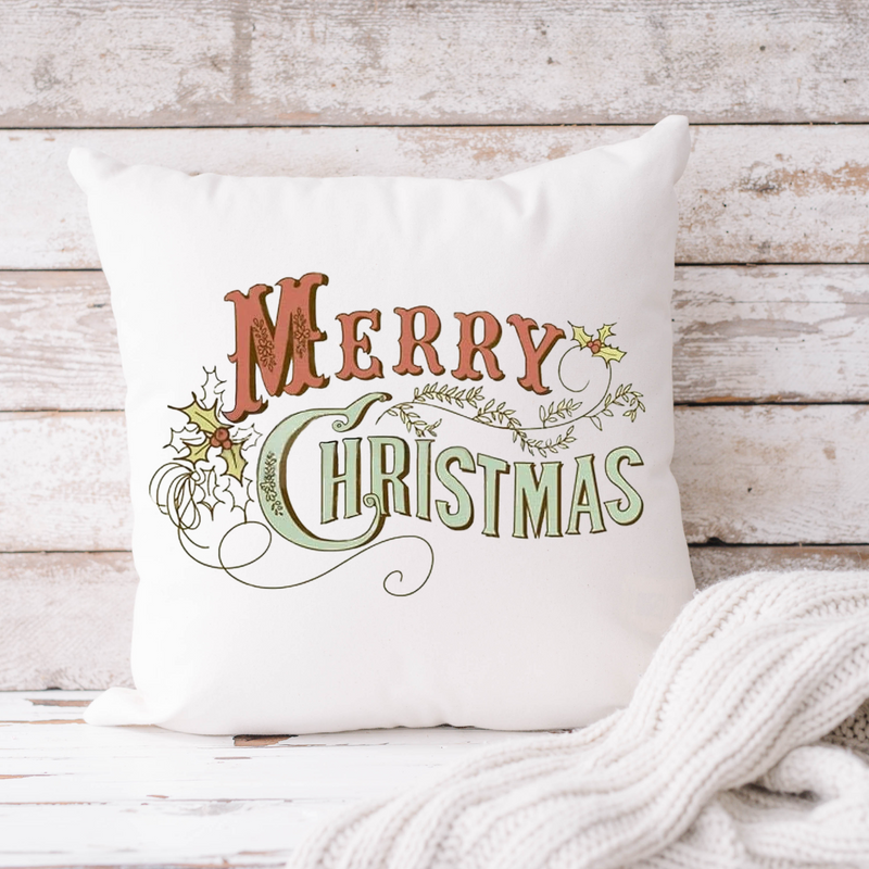 Vintage Merry Christmas Throw Pillow