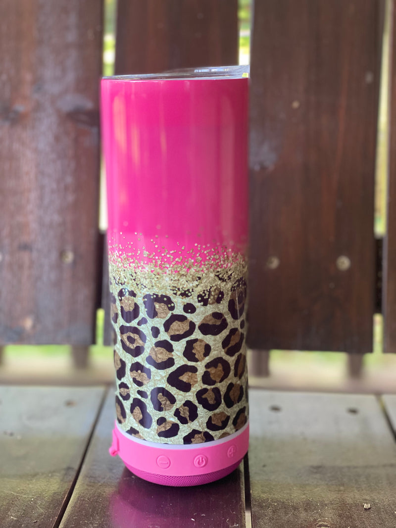Hot Pink and Leopard Bluetooth Speaker Tumbler