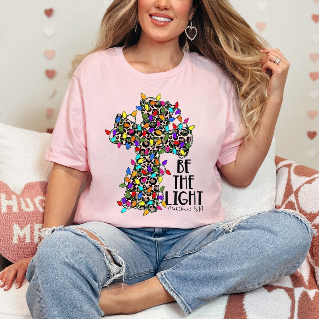 Be The Light Cross with Christmas Lights T-Shirt