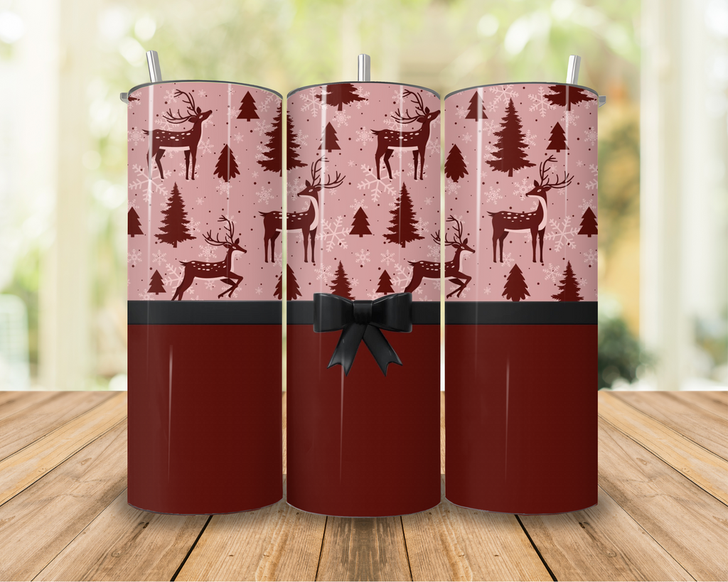 Deer Burgundy with Black Ribbon Tumblers