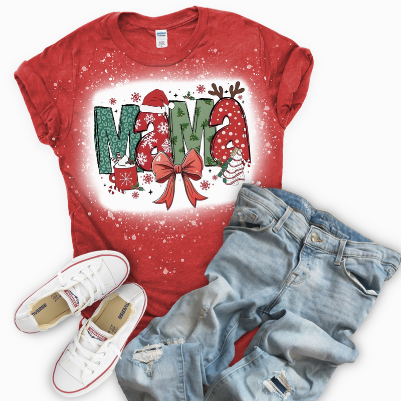 Mama Christmas Bleached Red T-Shirt