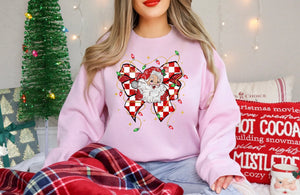 Santa Claus Red Checkered Bow On Pink Sweatshirt