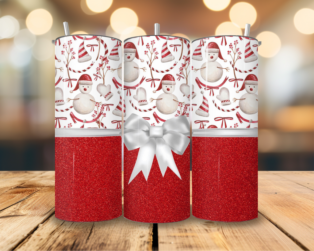 Snowman White And Red With Bow Tumbler