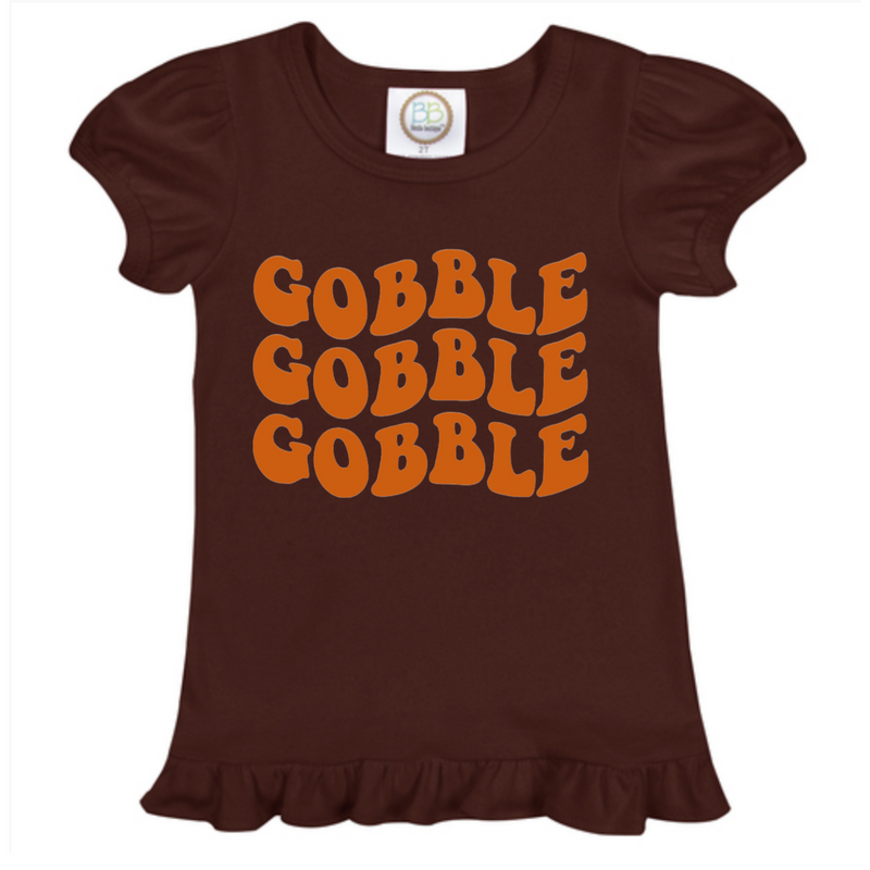 Gobble Gobble Gooble Little Girls Ruffle Puff Vinyl T-Shirt