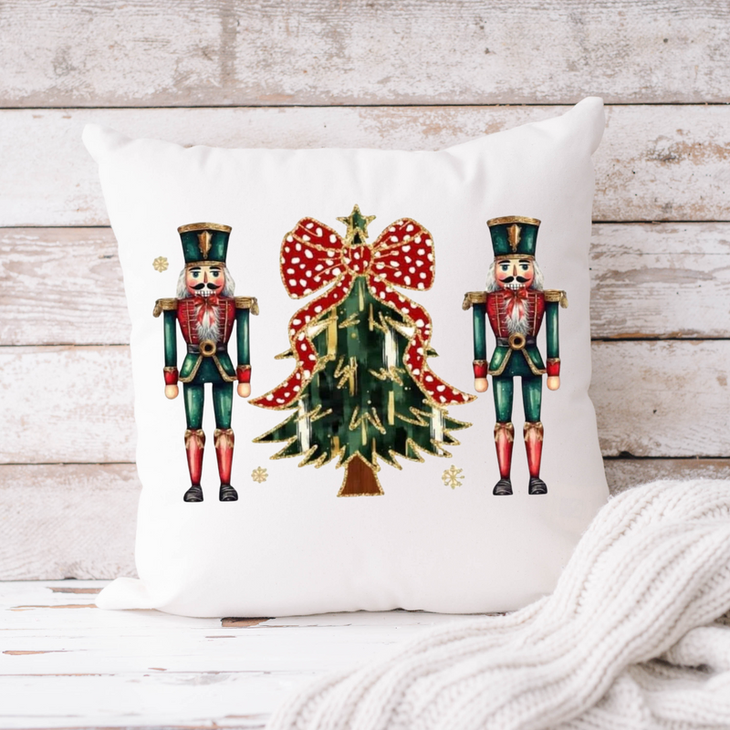 Nutcrackers and Christmas Tree Throw Pillow