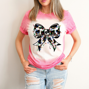 Cow Print Bow on Bleached Pink T-Shirt