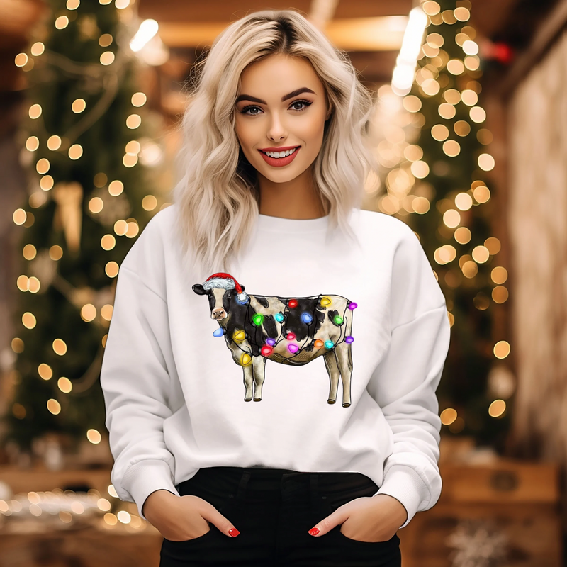 Cow with Christmas Lights Sweatshirt