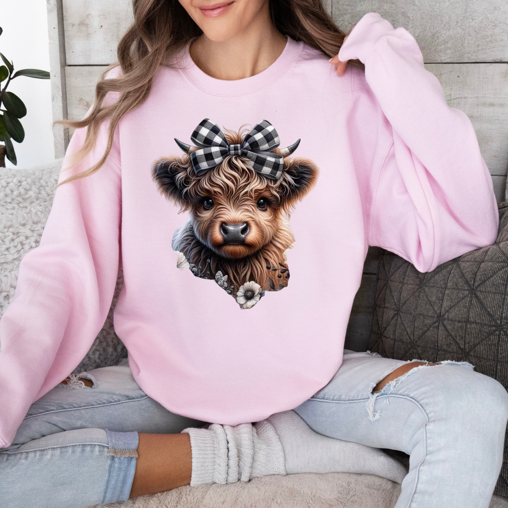 Cow with Black and White Checkered Bow Sweatshirt