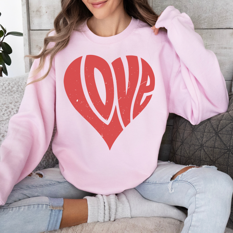Love Distressed Pink Sweatshirt