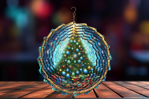 Christmas Tree With Turquoise Background Wind Spinner