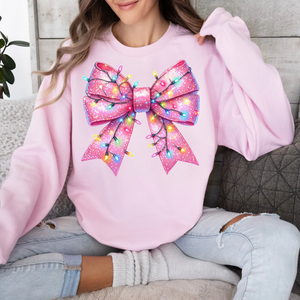 Pink Bow with Lights on Sweatshirt