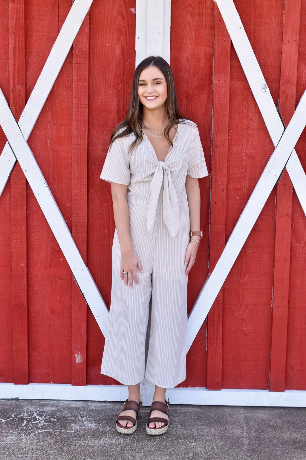 Taupe Striped Playsuit