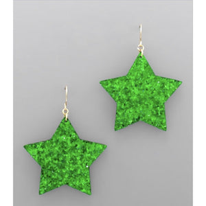Christmas Green Glitter Star Earrings