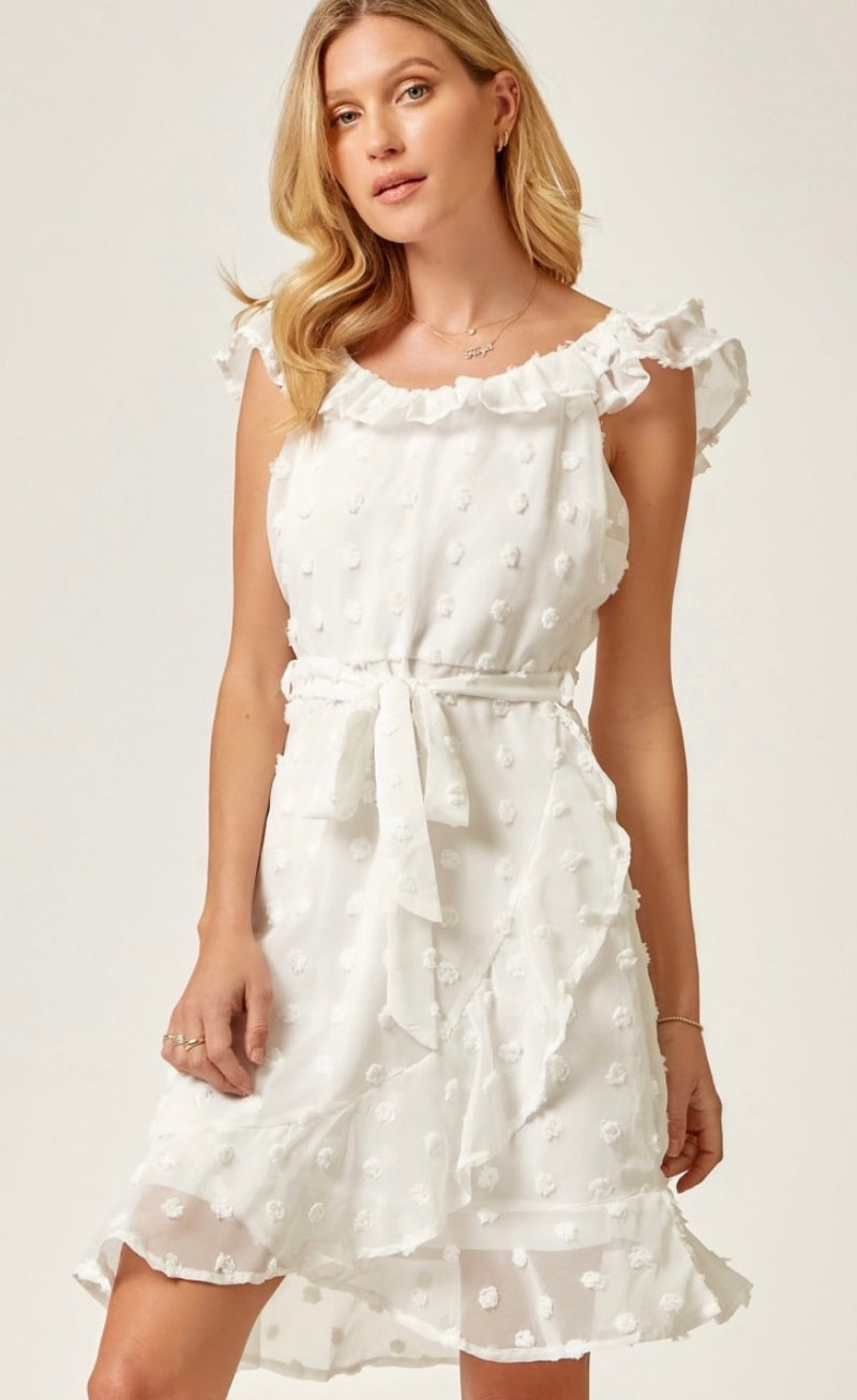 White Bubble Ruffle Dress
