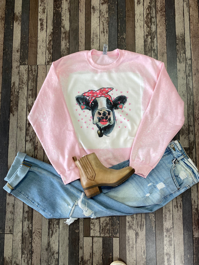 Valentine Cow Bleached Sweatshirt