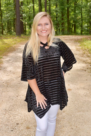 Velvet Blouse with Criss Cross Neck