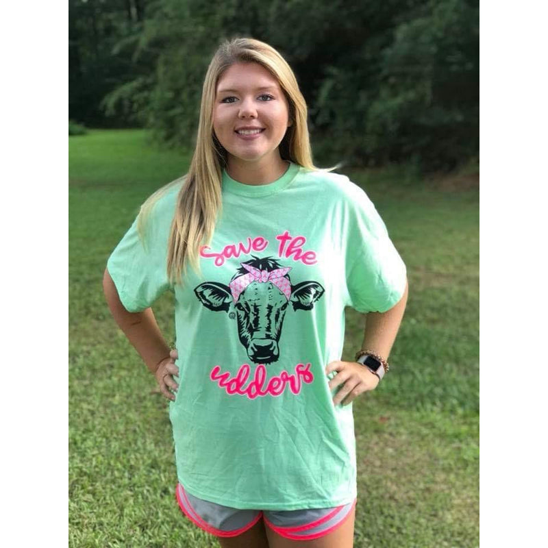 “Save the Udders” Mint Green Breast Cancer Awareness T-Shirt