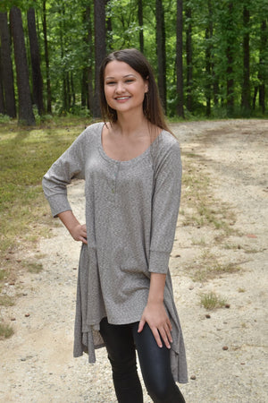 Brown 3/4 inch sleeve blouse with scoop neck