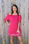 Hot Pink Tunic w/ Floral Trim