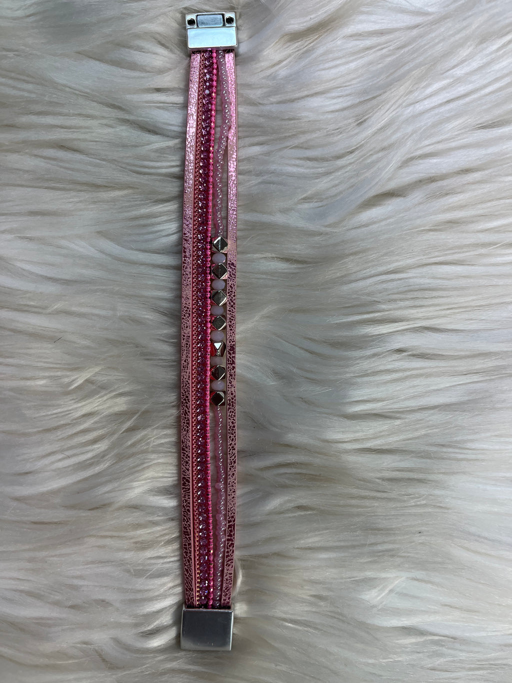 Pink Leather Beaded Bracelet