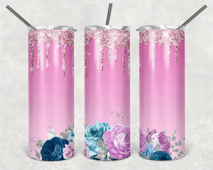 Pink Floral Drip Tumbler