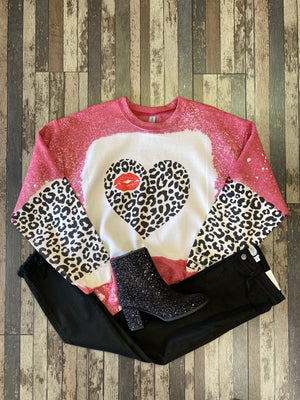 Leopard Heart Bleached Sweatshirt