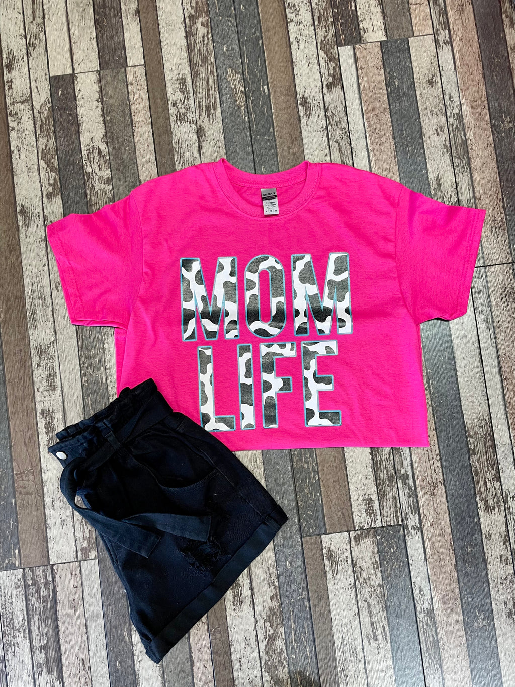 Mom Life Cow Print Tee