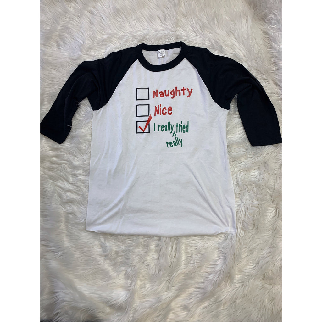 “I really really tried” Christmas Baseball Shirt