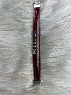 Red leather beaded bracelet