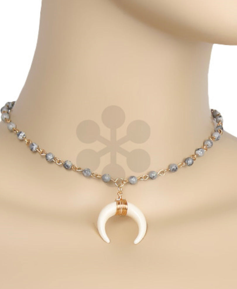 Marble Beaded Bullhorn Necklace