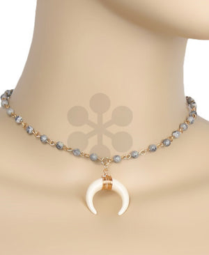 Marble Beaded Bullhorn Necklace
