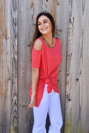 Short Sleeve Cold Shoulder Coral Blouse