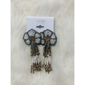 Flower Earrings with Beaded Tassels