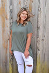Olive Green High/Low Short Sleeve Blouse