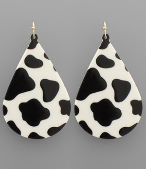 Black Cowhide Tear Drop Earrings